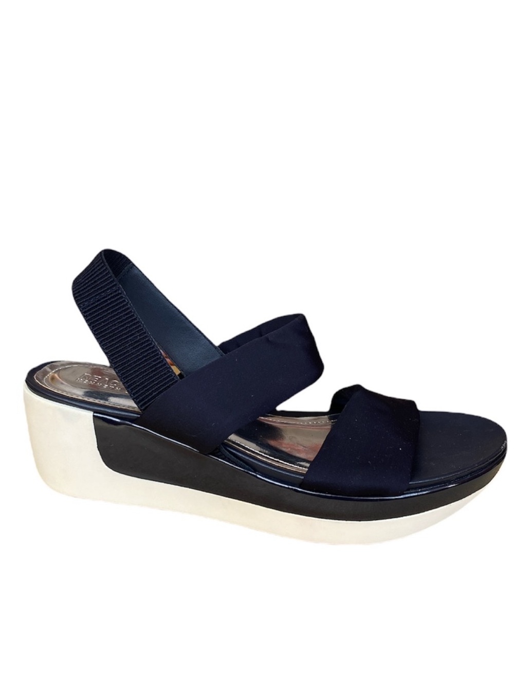 Kenneth Cole Pepea Pot elastic straps wedge sandal navy blue size 9.5